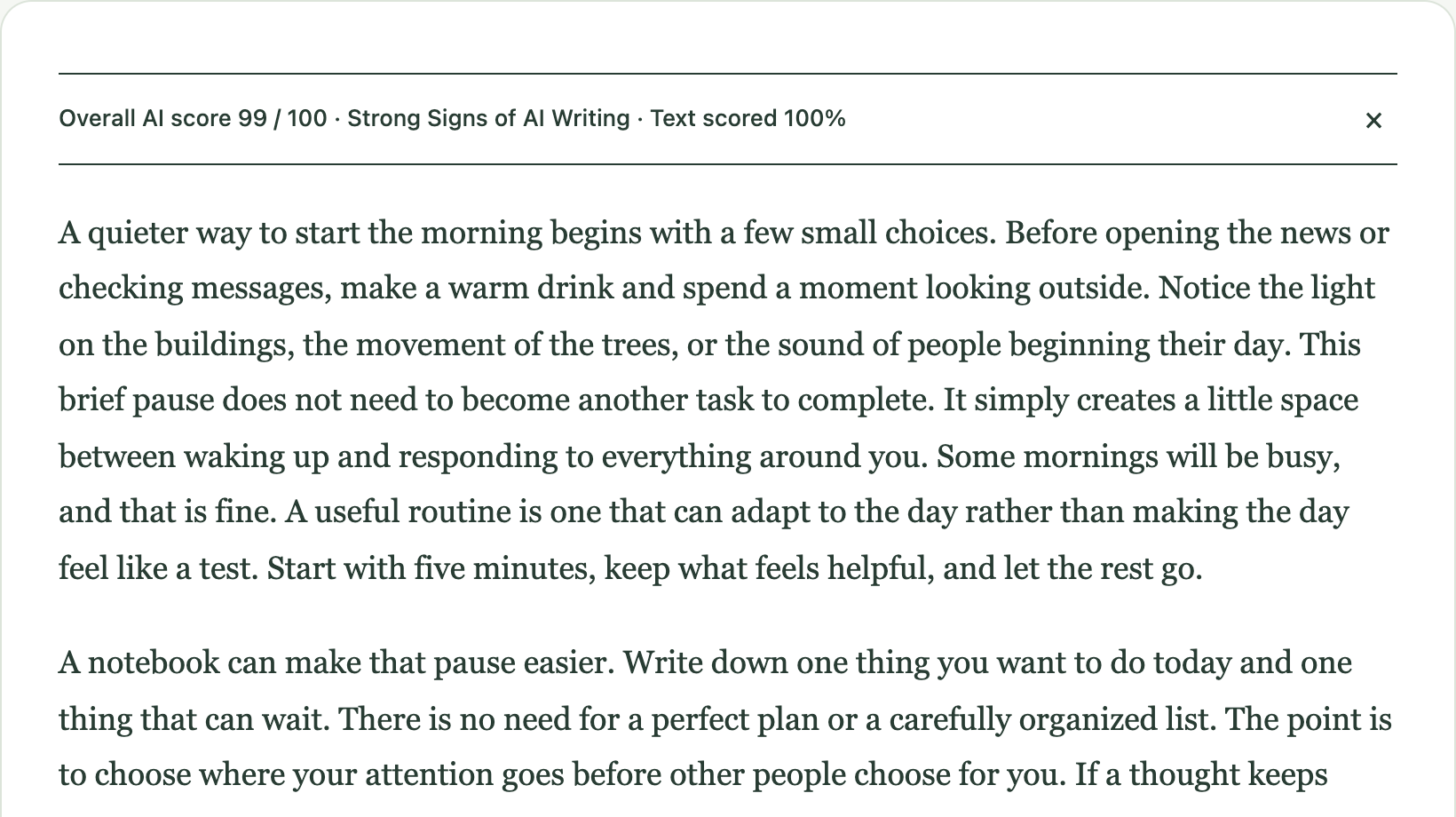 Actual InkWho extension showing one compact overall score above the article, with section scores hidden.